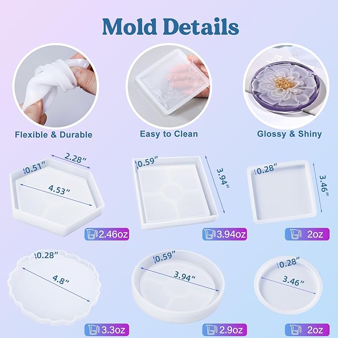 LET'S RESIN Coaster Kit, 16oz DIY Epoxy Resin Kit with Molds and Mica Powder Complete Set, Crafts for Adults, Beginners, Ideal Starter DIY Art Supplies Gift Set for Adults