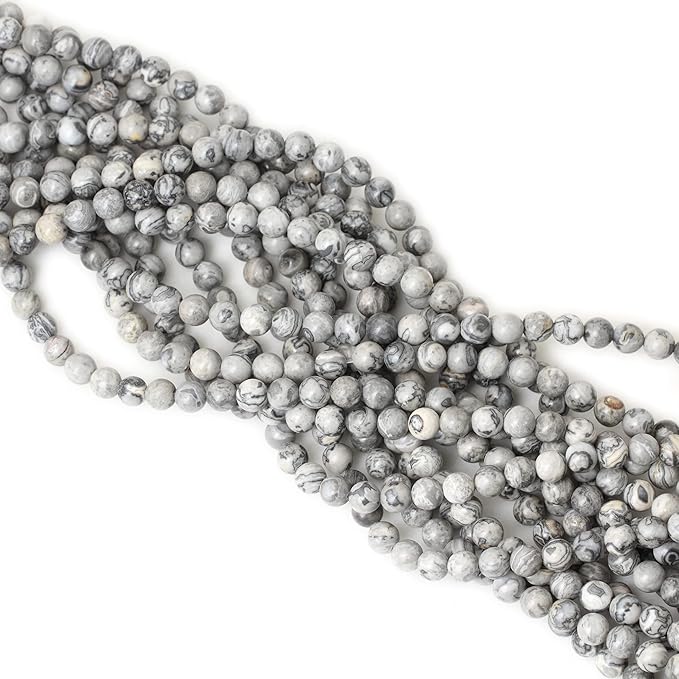cheavian 60pcs 6mm natural map stone round loose beads for jewelry making diy findings 1 strand 15"