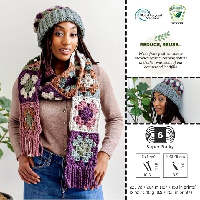 Lion Brand Yarn, Re-Spun Thick & Quick Super Bulky Yarn for Knitting, Crochet, and Crafts, Mixed Berries, 3 Pack, Variegated Fiber for Chunky Blankets, Bulky Throws, and Cozy Sweaters