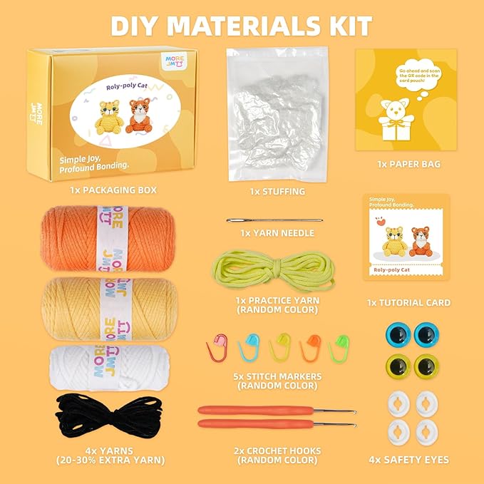 MOREJMTT Crochet Kit for Beginners, Learn to Crochet, Include Easy Knitting Soft Yarn, Step-by-Step Video Tutorial, Hook, Holiday Birthday Gift Adults (2pack cat)