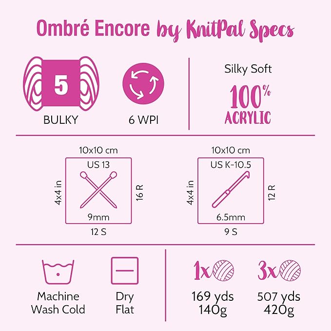 Ombré-Encore Chunky Ombre Yarn for Crocheting, 3 Balls, 507Yds/420G, Free Patterns - Multi Colored Bulky 5 Weight Yarn for Knitting - Checkerboard Red
