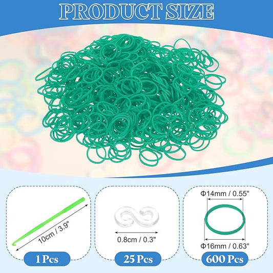 uxcell 600Pcs Loom Rubber Band, Bracelet Making Refill Kit Elastic Loom Band with 25Pcs S-Clips and 1Pcs Crochet Hooks for Weaving DIY Handcrafts, Dark Green