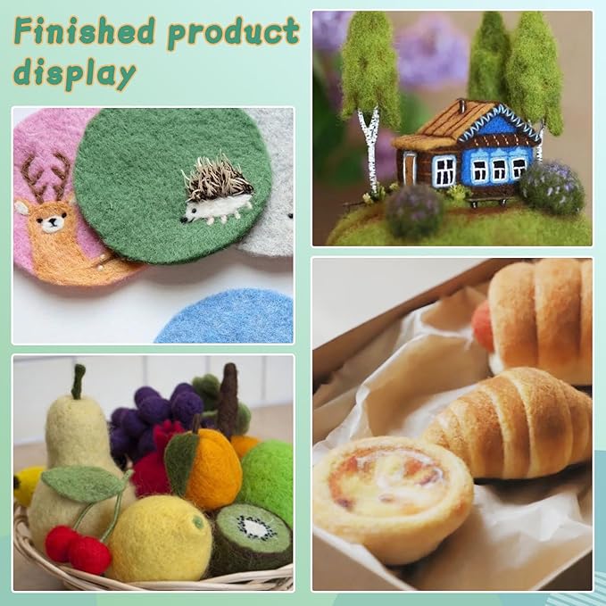 Mayboos Needle Felting Kit, Wool Roving 20 Colors Set, Wool Felting Kit Felt Molds with Portable Storage Box for DIY Craft Home Decoration (Green Bag)