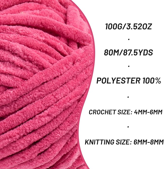 3 Pack Fluffy Chenille Yarn for Crocheting, Chunky Velvet Yarns for Crochet Amigurumi, Baby Yarn for Crocheting Soft Blanket, 262.4yds /10.5 oz Bulky Yarns for Crafts/Hats/Shoes/Socks (3 Rose)