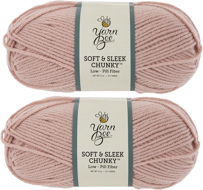 Yarn Bee Soft & Sleek Chunky - 5-Bulky - 100% Low Pill Acrylic, Yarn for Crocheting & Knitting Blankets, Hats, Sweaters, and More, Set of 2, 630 Blush