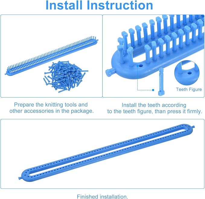 PATIKIL 126 Hooks 57cm Knitting Loom Machines Kit, Dense Teeth Darning Weave Tool with Accessories for Scarf Sweater Shawl Blankets Mending Weaving Stitching, Blue