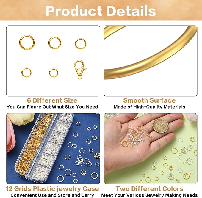 1440 pcs jump rings for jewelry making kits, silver gold jewelry jump ringsjewelry repair kit for necklaces lobster clasps diy crafts keychains repair supplies tools, with pliers/tweezers/ring