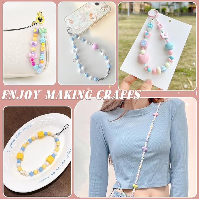 200-260pcs tinkrstuff assorted macaroon color acrylic beads for bracelet making,cute beads for jewelry making bow butterfly candy gummybear aesthetic bracelet charms,diy necklace keychain phone charm