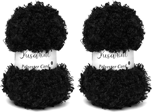 (32 Colors Available) Yusarinl 2 Skeins Teddy Bear Yarn,Fuzzy Yarn for Crochet Polyester Plush Fur for Crafts Fluffy Fuzzy for Knitting(6.7 oz, 80 yds)-Black