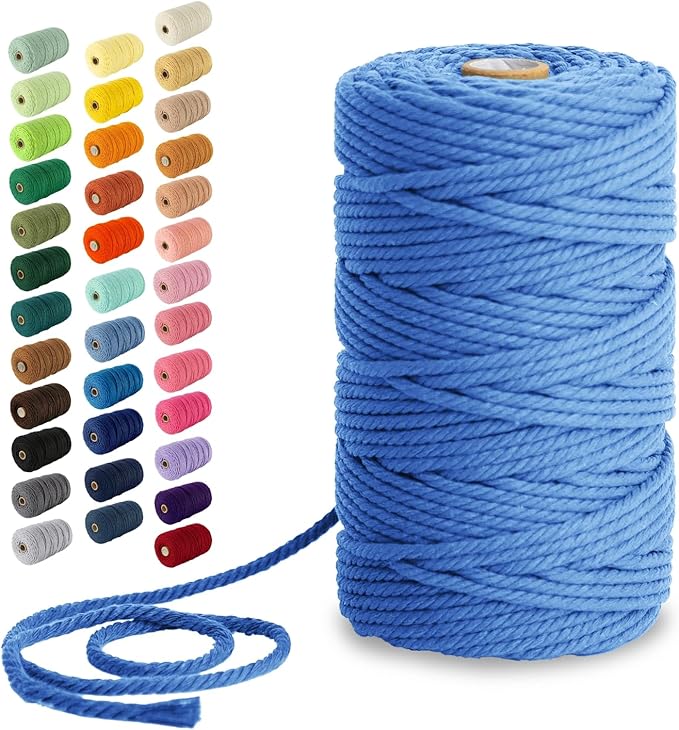 Nook Theory Macrame Cord - 4mm 109 Yards Cotton Rope, 3mm 5mm Yarn, String for Crafts, Perfect for Macrame Wall Hanging and Boho Decorations (Ocean)