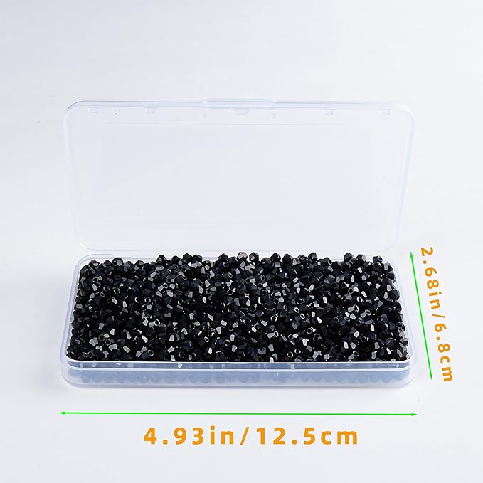 laopottbeads 1100pcs black 4mm bicone crystal beads for jewelry making – small faceted glass beads for bracelets, earrings, loc sprinkles, diy crafts