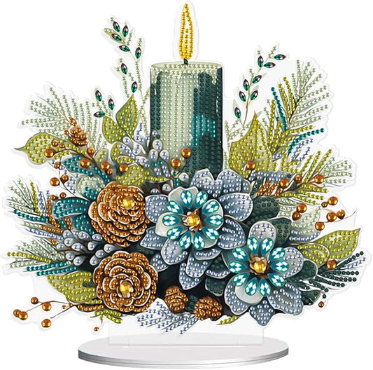 MVVMTOP Christmas Diamond Painting Kits Tabletop Decoration, DIY Candle & Flower, 5D Diamond Art Home Ornament By Number Mosaic Arts Crafts for Home Office Acrylic Tabletop Decor, New Year Gift