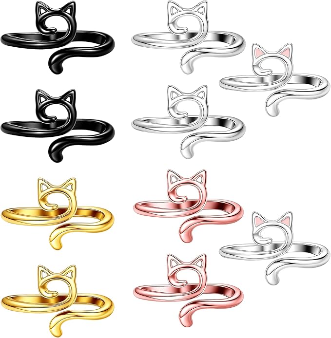10PCS Adorable Crochet Rings Crocheting, Cat Crochet Rings, Adjustable Crochet Tension Ring for Finger Cats Knitting Crochet, Adjustable Yarn Guide Ring with Cats Ear Design for Crafters
