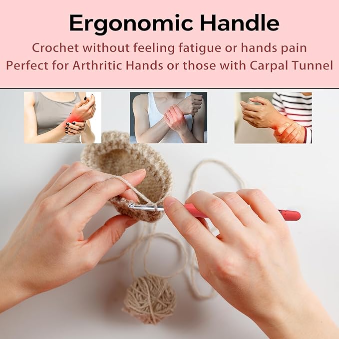 4.5mm Crochet Hook, Ergonomic Crochet Hook, Smooth and Extra Long  Knitting Needles, with Soft Rubber Ergonomic Handle and Aluminum Tip, Perfect Beginner and Arthritic Crochet Hooks (4.5 mm)