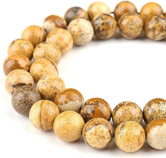 Natural Stone Beads for Jewelry Making - 8mm Round Gemstone Beads for Bracelets(44-48pcs, Picture Jasper)