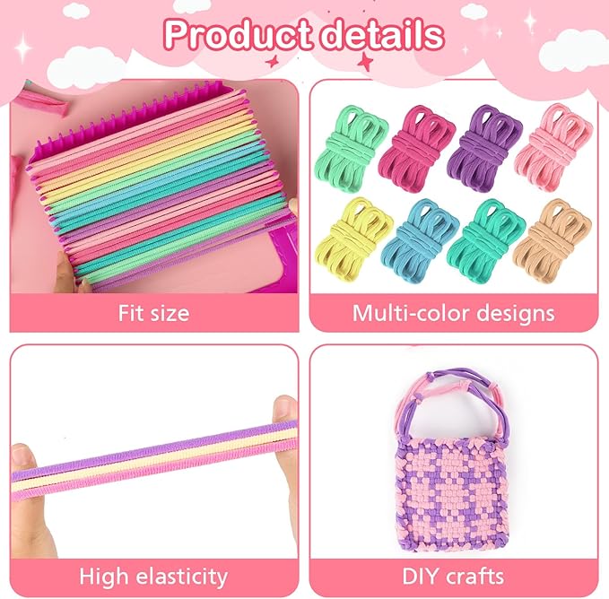 SUGORER 1000pcs Refill Loops for 7-Inch Weaving Loom Potholder Loop in 8 Colors, Durable Nylon DIY Kit Crafts Projects Pastel Loops Flexible Loom Kit Elastic Ideal Gifts for Girls Ages