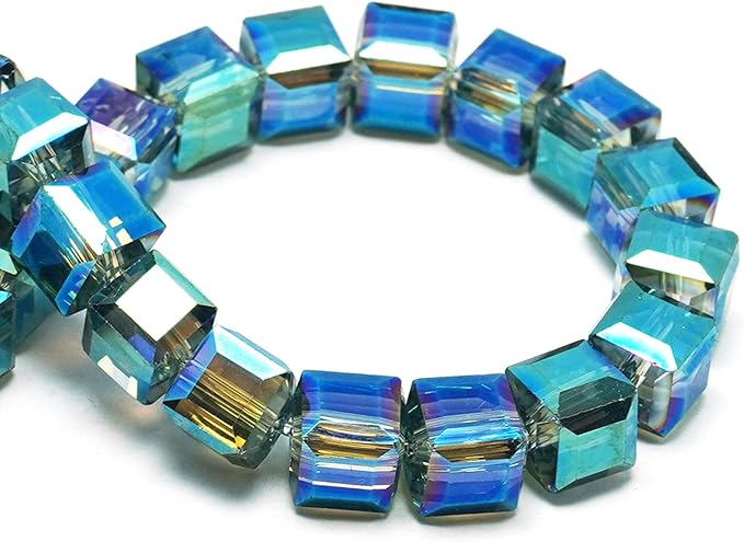 6mm Sparkle Cube Crystal Beads for Jewelry Making - Faceted Spacer Beads for Bracelets(94-100pcs, Translucent Green)