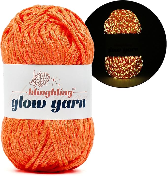 Glow in The Dark Yarn - 100g/3.5oz DK #3 Light Weight, Beginner-Friendly Crochet & Knitting Supplies (Orange, 1 Pack)