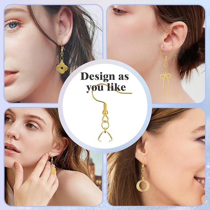 earring hooks 50 pcs/25 pairs, stainless steel golden ear wires fish hooks, hypo-allergenic jewelry findings parts for diy jewelry making