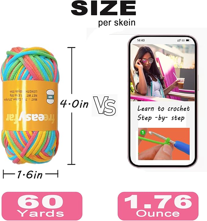 4x50g Beginner Easy Yarn Kit for Crocheting and Knitting; Worsted-Weight Medium #4;Crocheting and Knitting kit with Tool Set (Coral+Ocean+Periwinkle+Green, 4 Skein)