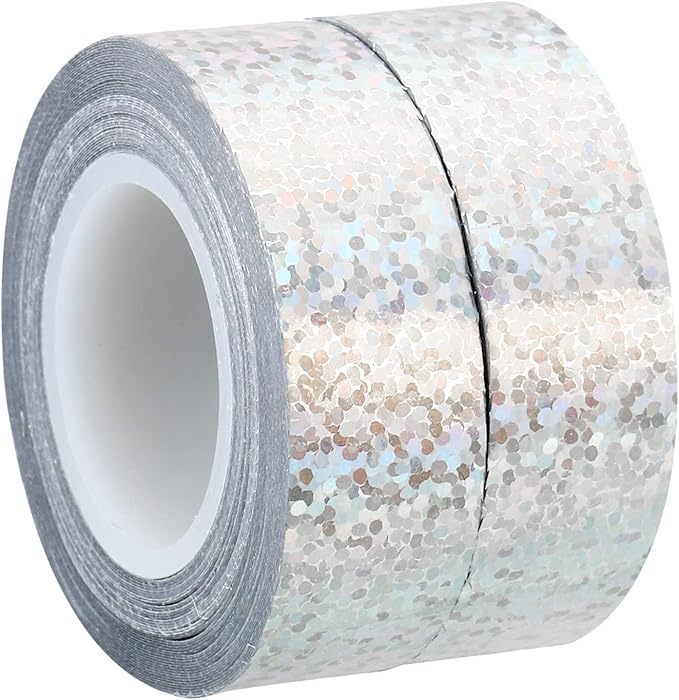 PATIKIL Glitter Sparkle Tape 15mm x 5m, 2 Pack Holographic Art Decorative Masking Tapes Self-Adhesive for DIY Scrapbook Art Craft Wrapping, Silver Tone