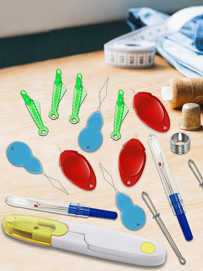 Keepsweat 25 Pcs Needle Threaders Kit,Needle Threaders for Hand Sewing,Include Fish Mouth Easy Threader/Gourd Shaped Sewing Needle Threader Tool/Seam Rippers/Sewing Tweezers/Thimble/Scissor etc