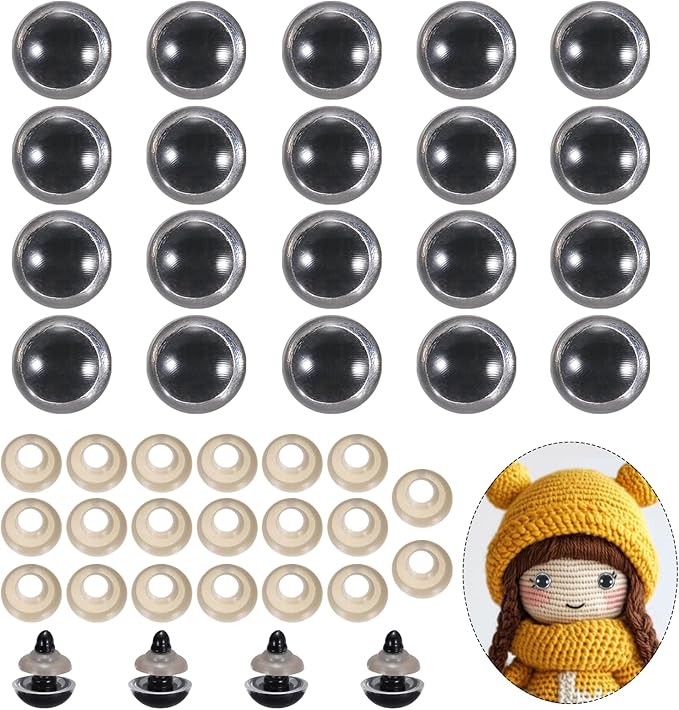 PATIKIL 14mm Safety Eyes, 20Pcs Realistic Doll Crocheting Safety Eyes with Washers for Decor Crochet Accessories Dolls Craft Halloween, Clear