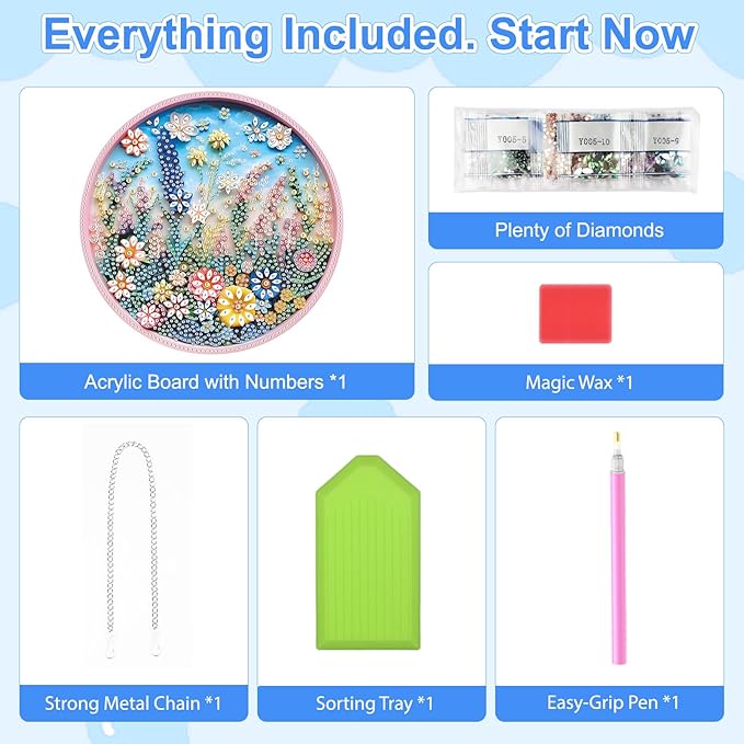 TOSTOG Spring Meadow Flower Diamond Art Pendant Kits for Adult, Diamond Painting Hanging Kit for Beginners, 5D DIY Crafts Gem Art, Waterproof Full Accessories for Home Decor Idea 20 * 20 cm/8 * 8 in