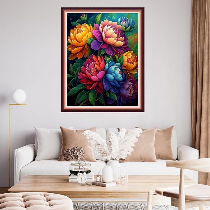 fanxvivy stamped cross stitch kits for beginners full range of cross stitching preprinted embroidery kits for adults, 11ct embroidery pattern needlepoint kits-rich prosperous peony flower 16x20 inch