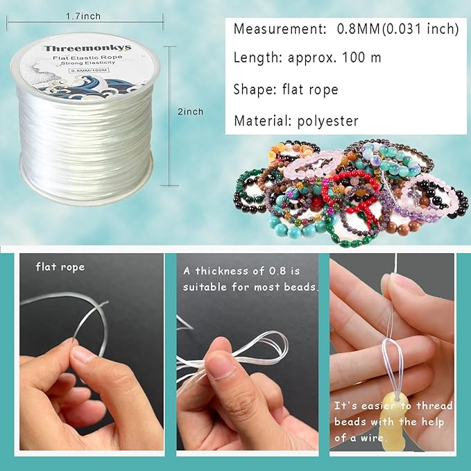 Flat Elastic Line 0.8 mm Elastic Bracelet Rope Bead Rope for String Jewelry Production and Bracelet Production (100 m)