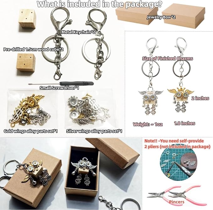 DEUXPER Wooden Steampunk Robot Charms DIY Kit for Jewelry Making & Crafts Projects - Creative Robot Keychain Building Kit for Crafting Lovers - Perfect Gifts, Home Decor, STEAM Education