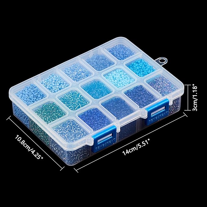 NBEADS 15 Colors 12/0 Glass Seed Beads, About 20010 Pcs Opaque Blue Seed Beads 2mm Round Pony Beads Mini Spacer Loose Beads for DIY Craft Bracelet Necklace Jewelry Making