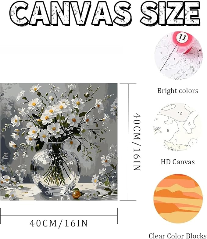 Mosaflare Paint by Numbers for Adults Beginner, Daisy Adult Paint by Number Kits on Canvas, DIY Acrylic Oil Easy Painting by Numbers for Home Wall Decor 16X16 inch (Without Frame)