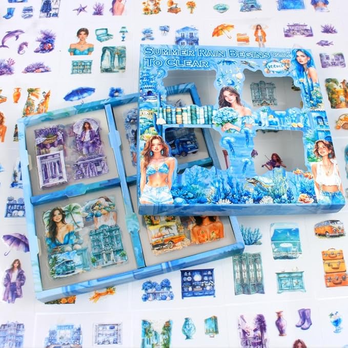 428Pcs Summer Scrapbook Stickers for Scrapbooking Supplies, 100 Sheets Transparent PET Scenery Journal Stickers for Journaling, Junk Journal, Scrap Book, Card Making, Collage, DIY Crafts Arts