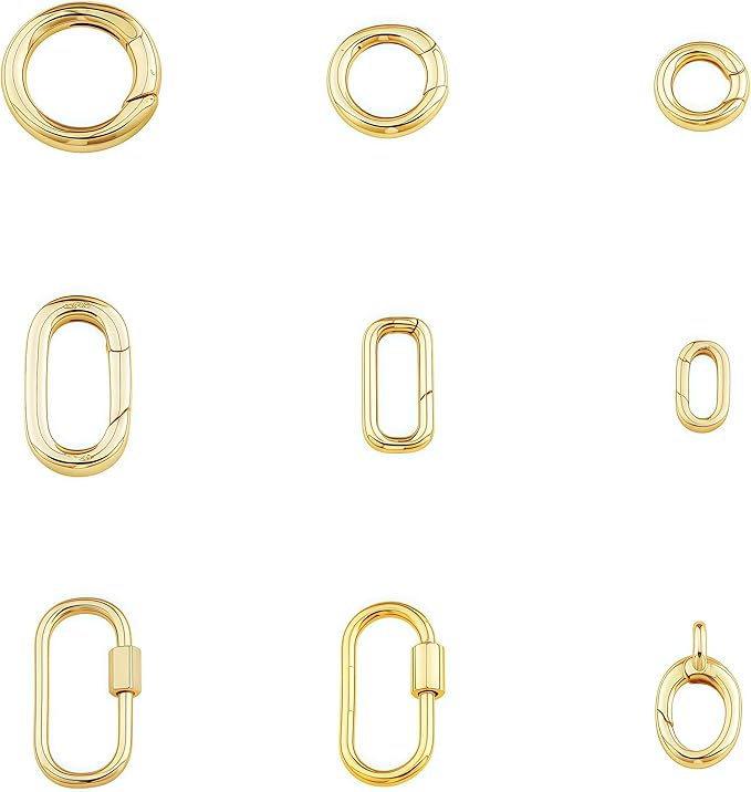 9pcs 18k gold filled oval carabiner clasp, lobster claw and spring clasps for diy jewelry making, necklace bracelet keychain findings (style 1)