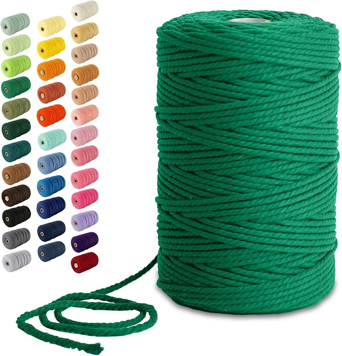 Nook Theory Macrame Cord - 3mm 220 Yards Cotton Rope, 4mm 5mm Yarn, String for Crafts, Perfect for Macrame Wall Hanging and Boho Decorations (Emerald)