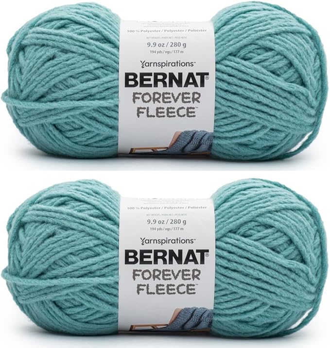 Bernat Forever Fleece Blue Teal Yarn - 2 Pack of 280g/9.9oz - Polyester - 6 Super Bulky - 194 Yards - Knitting/Crochet