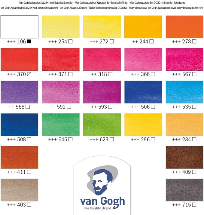 Van Gogh Watercolor Paint Set, Plastic Pocketbox, 24-Half Pan Botanical Selection