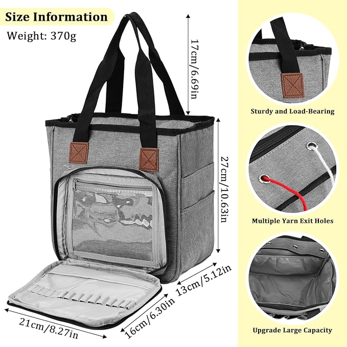 ZBEZBE Knitting & Crochet Tote Bag, Multi-Pocket Yarn Storage Organizer, Portable Yarn Holder for Knitting Needles, Crochet Hooks, Yarn Skeins & Craft Supplies