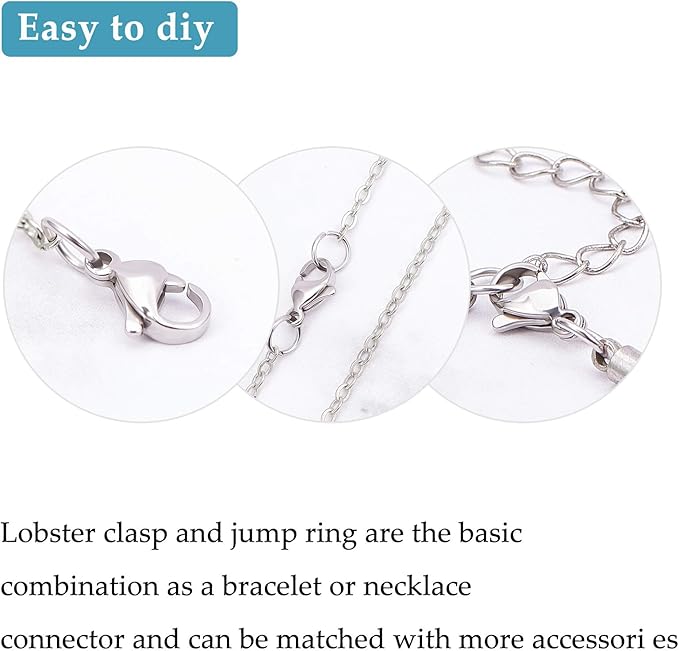 PandaHall 100pcs 304 Stainless Steel Lobster Claw Clasps with 300 pcs 6mm Open Jump Rings Necklace Clasps and Closures for Earring Bracelet Pendants Jewelry DIY Craft Making, Stainless Steel Color