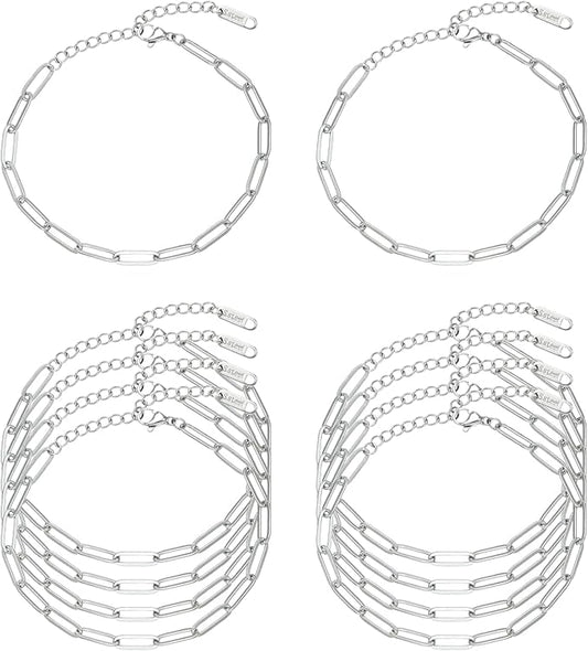 Swyabi 10 PCS Charm Bracelet Chain 6.5 Inch Stainless Steel Paperclip Chain Bracelets Set for Men Women DIY Bracelets Crafts