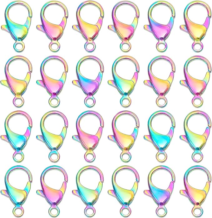 Mandala Crafts 13mm Rainbow Stainless Steel Lobster Clasps for Jewelry Making - 50 PCs SS Lobster Claw Clasps with Jump Rings Jewelry Findings Kit for Necklaces Bracelets Charms Fasteners