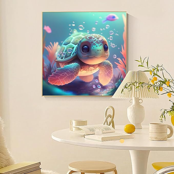 Sea Turtle Diamond Painting Kits for Adults - Cute Sea Turtle Diamond Art Kits for Adults, DIY 5D Diamond Painting with Round Gem Art Kits for Gift Home Wall Decor 12x12 inch
