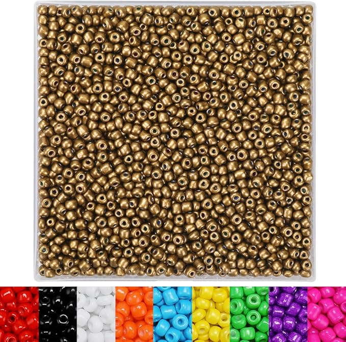 IOOLEEM Golden Colored Seed Beads, 4000+ pcs 3mm Glass Beads for Jewelry Making & Bracelets Making