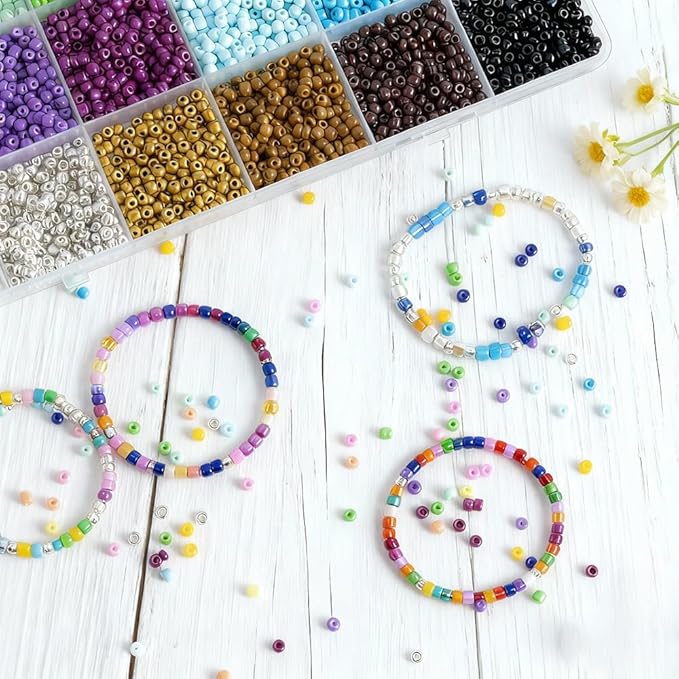 Rainbow Color 3mm Seed Beads, 5200Pcs Glass Seed Beads Kit with Storage Box for DIY Necklace Bracelet Crafts