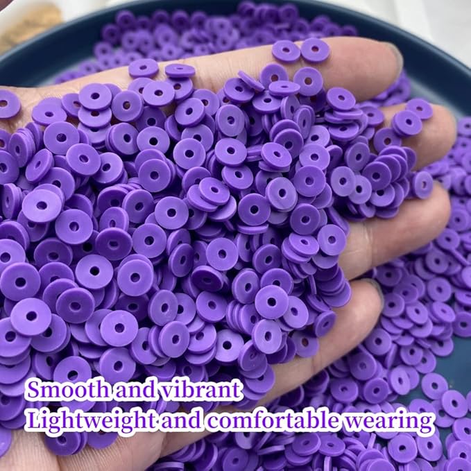 2000pcs Heishi Vinyl Beads Flat Round Polymer Clay Spacer Beads for Making Bracelet Necklace Earring Accessories DIY Handmade Craft(Purple, 6mm)