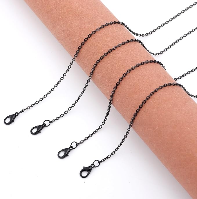 Lemonkey 33 Feet Metal Black Necklace Chains Cable O-Shaped Links Chains Bulk for Jewelry Making DIY Craft Kit with Lobster Clasps Jump Rings