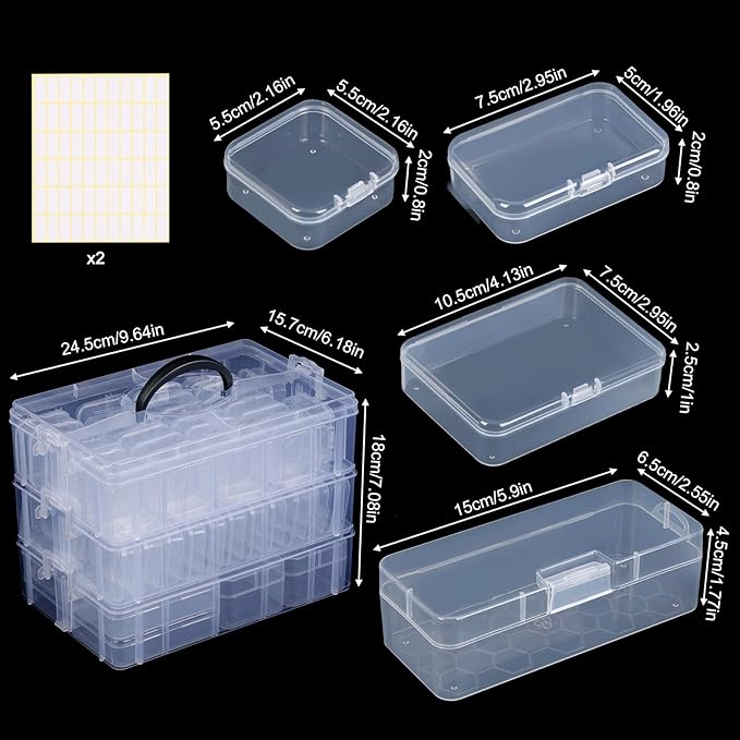 SGHUO Bead Organizer Box, 56 pcs Small Organizers, 3-Tier Stackable Storage Container Box for Art Craft Storage, Washi Tape, Kids Toys, Jewelry, Beauty & Sewing Supplies