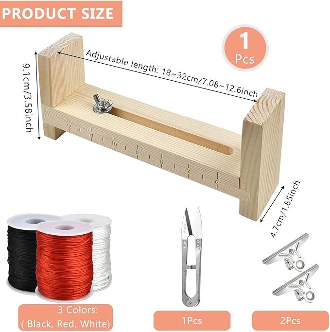 Worldity Paracord Bracelet Making Kit, Wooden Paracord Jig with 3 Rolls Nylon String and 2 Clamp, DIY Bracelet Maker for Paracords, Ideal for Crafters, Men, Women(Black, White, Red)