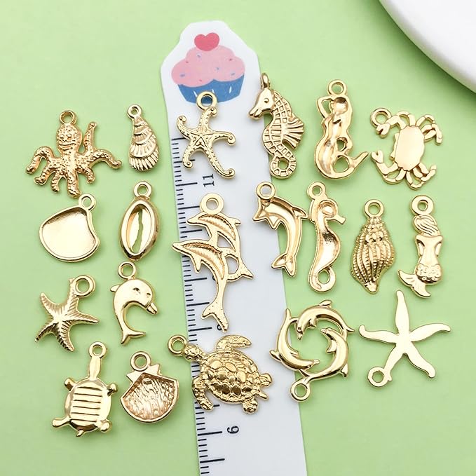 Sailanzi 100pcs KC Gold Underwater World Style Series Pendant Jewelry Making DIY Keychain Earrings Pendant Various Design Charms for Jewelry Making Bracelets Necklace(SN884)